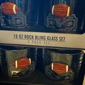 2 Sets Texas Longhorn NFL Bling Rock Glass Set Of 2, 10 OZ cups new Rare
